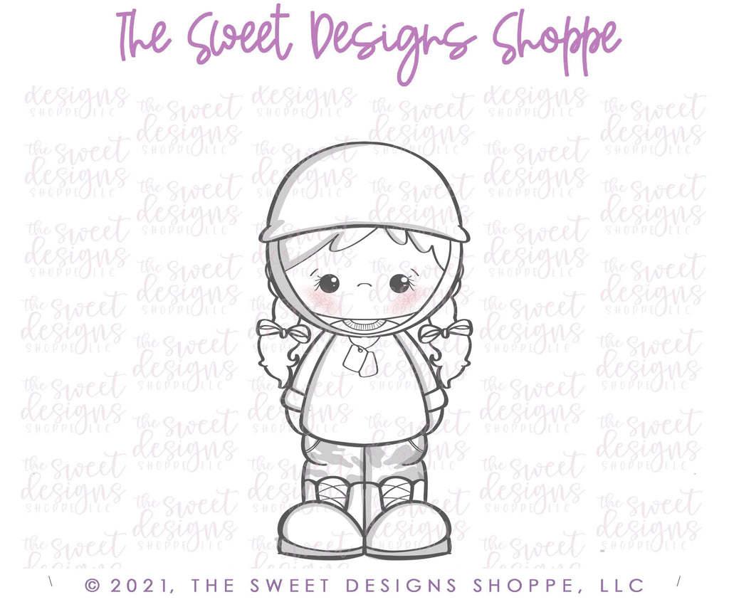 Cookie Cutters - Army Girl - Cookie Cutter - The Sweet Designs Shoppe - - 4th, 4th July, 4th of July, ALL, Cookie Cutter, hero, Heroes, kids, Kids / Fantasy, Memorial, patriot, patriotic, Promocode, Soldier, USA, Veteran, Veterans