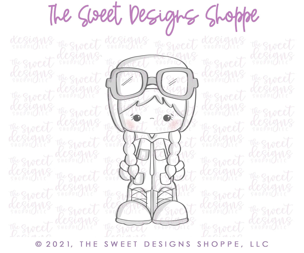 Cookie Cutters - Aviator Girl - Cookie Cutter - The Sweet Designs Shoppe - TSDS - - 4th,4th July,4th of July,ALL,Cookie Cutter,hero,Heroes,kids,Kids / Fantasy,Memorial,patriot,patriotic,Police,Promocode,Soldier,USA,Veteran,Veterans