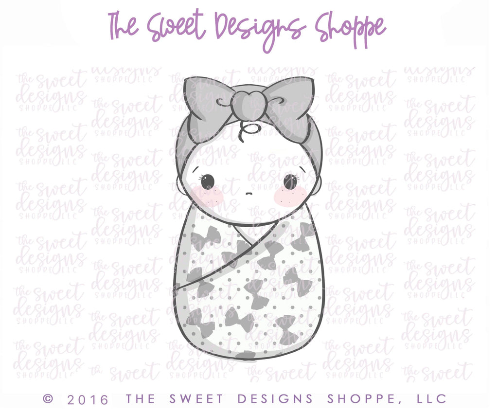 Cookie Cutters - Baby Girl Swaddle with Bow - Cookie Cutter - Sweet Designs Shoppe - - ALL, Baby, baby girl, Baby Shower, Bow, Cookie Cutter, Promocode, Swaddle