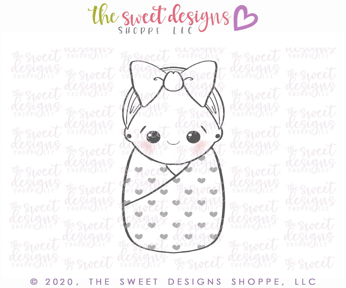 Cookie Cutters - Baby Girl Swaddle with Bow - Cookie Cutter - The Sweet Designs Shoppe - TSDS - - ALL,Baby,baby girl,Baby Shower,baby shower favors,Bow,Cookie Cutter,Promocode,STL,Swaddle