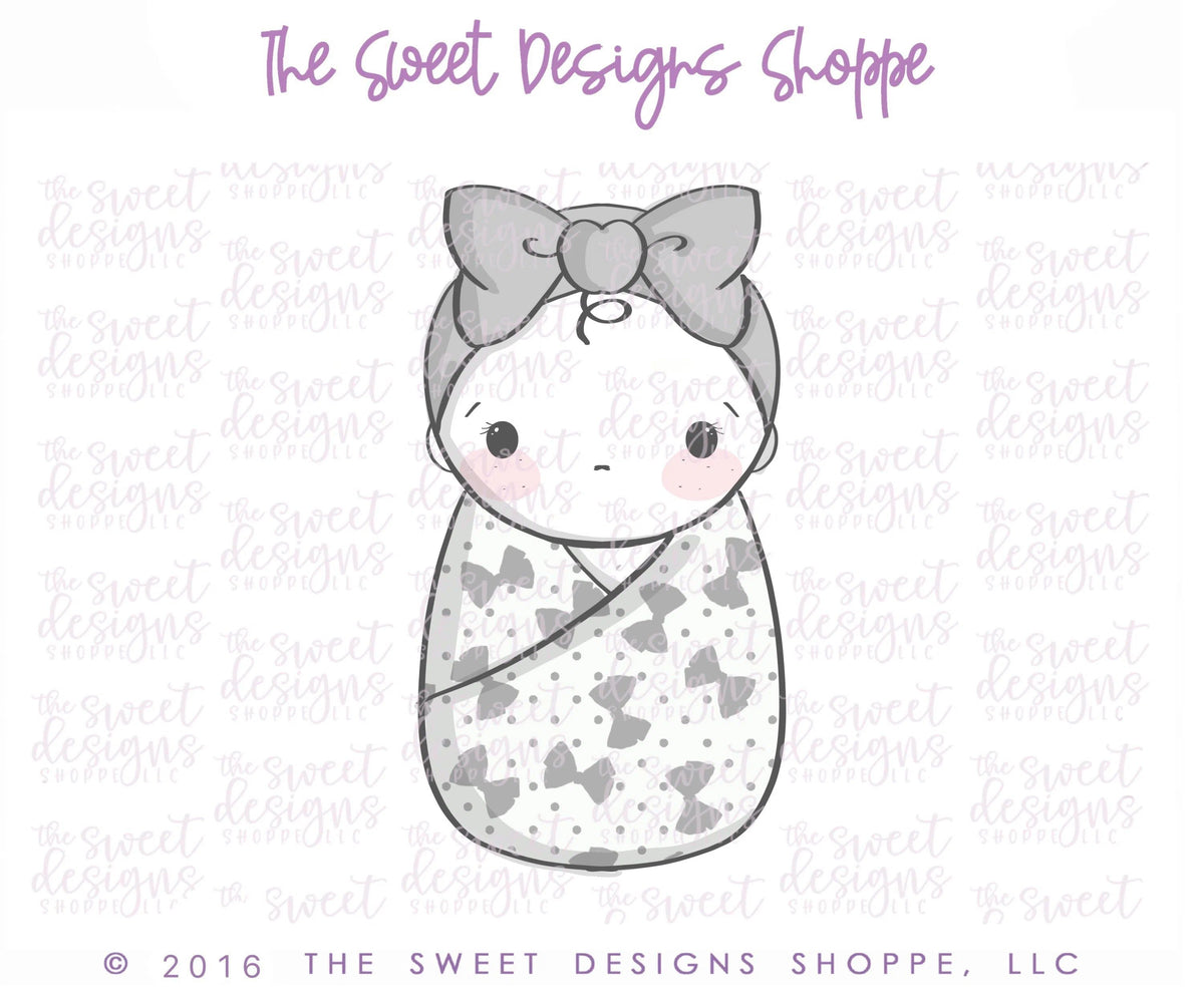 Cookie Cutters - Baby Girl Swaddle with Bow - Cookie Cutter - The Sweet Designs Shoppe - TSDS - - ALL,Baby,baby girl,Baby Shower,baby shower favors,Bow,Cookie Cutter,Promocode,STL,Swaddle