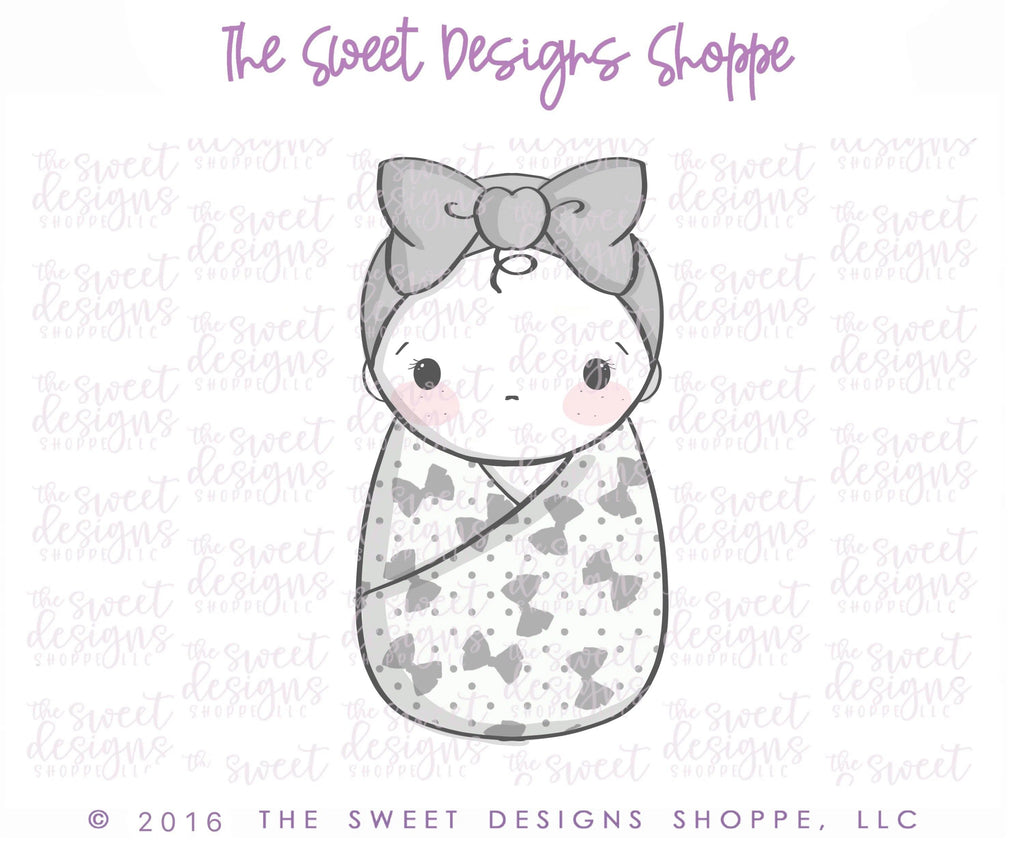 Cookie Cutters - Baby Girl Swaddle with Bow - Cookie Cutter - The Sweet Designs Shoppe - TSDS - - ALL,Baby,baby girl,Baby Shower,Bow,Cookie Cutter,Promocode,Swaddle