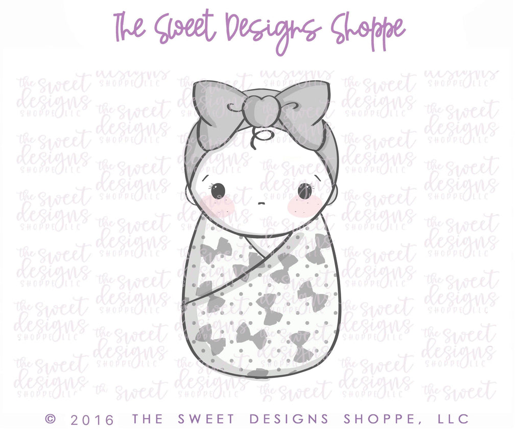 Cookie Cutters - Baby Girl Swaddle with Bow - Cookie Cutter - The Sweet Designs Shoppe - - ALL, Baby, baby girl, Baby Shower, Bow, Cookie Cutter, Promocode, Swaddle