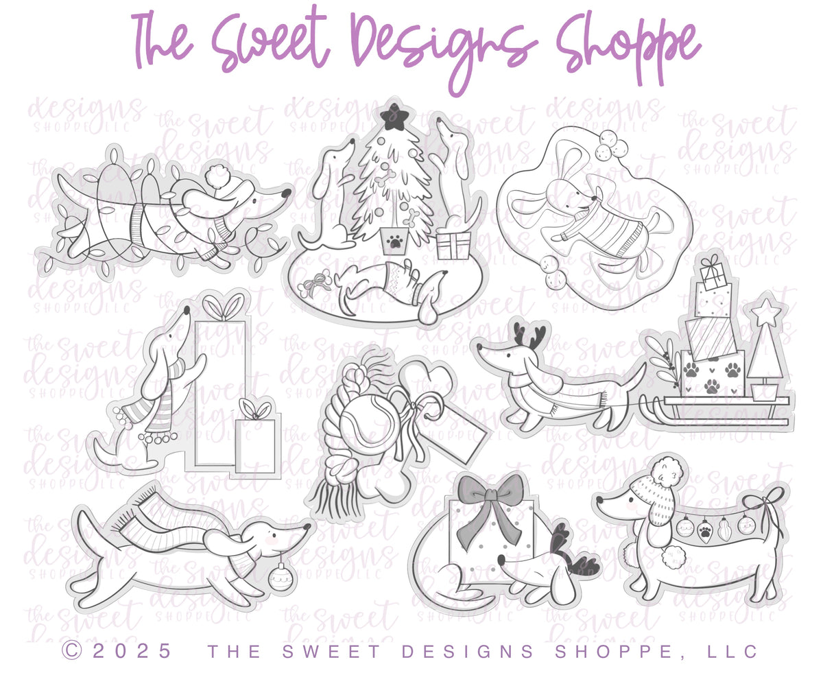 Cookie Cutters - Be Still Bakery Class Cookie Cutters - Walking in a Weenie Wonderland - Set of 9 Cookie Cutters - Online Class not Included - The Sweet Designs Shoppe - TSDS - - ALL,Animals,be still bakery,bestillbakery,Christmas,Christmas / Winter,Christmas Cookies,Cookie Cutter,dachshund,Hamer,Megan Hamer,online,Promocode,set,sets,STL,Winter,Winter classes