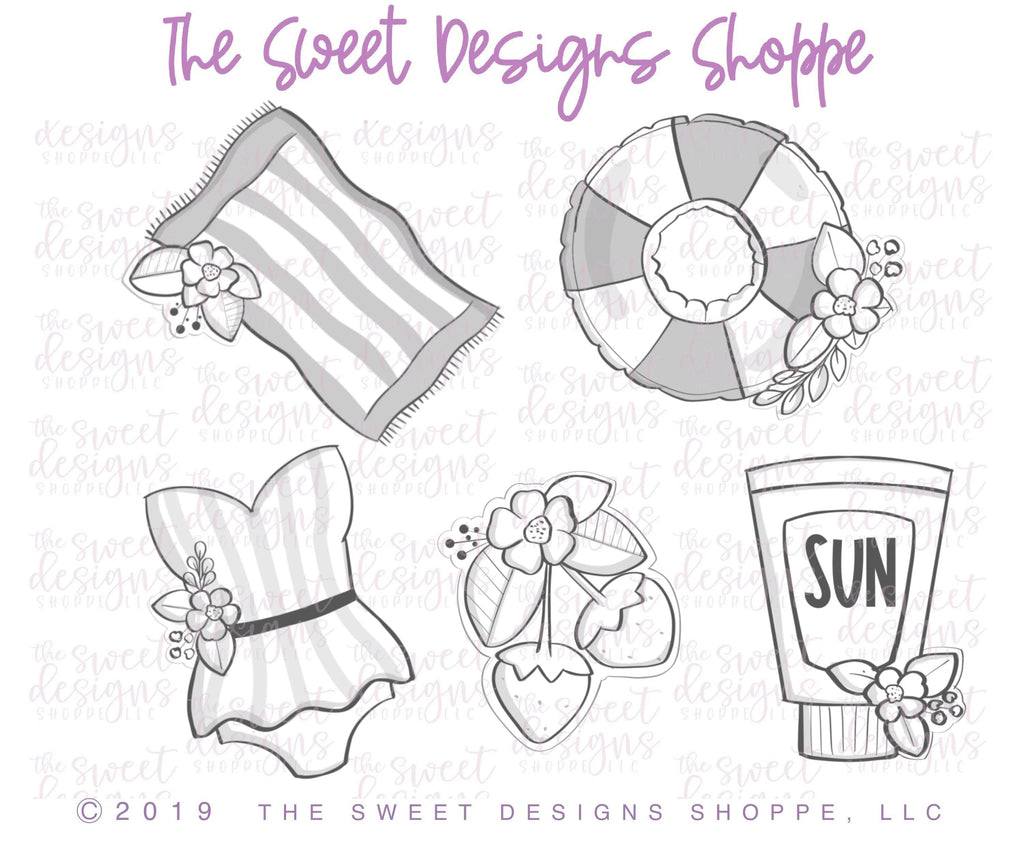 Cookie Cutters - Beach Summer - Cookie Cutters Set - Set of 5 - Cookie Cutters - The Sweet Designs Shoppe - TSDS - - ALL,beach,Cookie Cutter,fruity summer,Mini Sets,pool,pool party,Promocode,regular sets,set,Summer,summer plaque