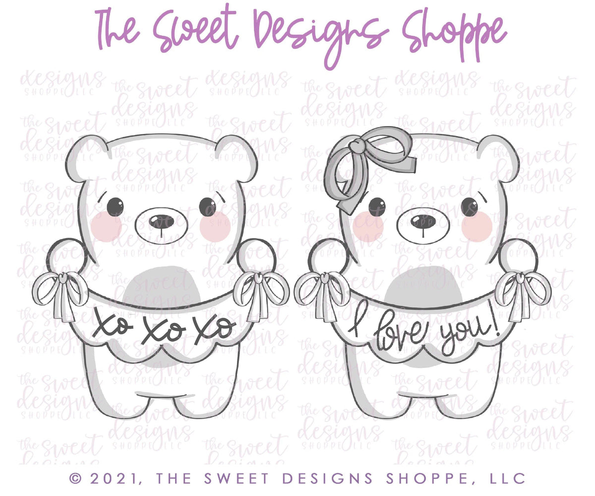 Cookie Cutters - Bear with Bunting Set - 2 Piece Set - Cookie Cutters - The Sweet Designs Shoppe - TSDS - - ALL,Animal,Animals,Animals and Insects,Cookie Cutter,Mini Set,Mini Sets,Promocode,regular sets,set,sets,valentine,valentines