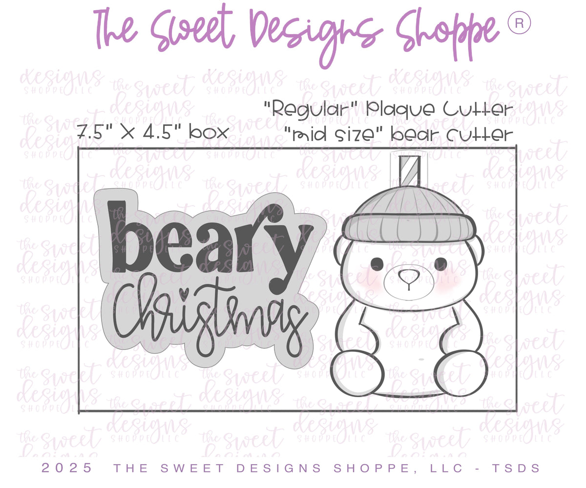 Cookie Cutters - Bearista Bear & Plaque Cookie Cutter Set - Set of 2 - Cookie Cutters - The Sweet Designs Shoppe - TSDS - - ALL,Animal,Animals,Animals and Insects,Christmas,Christmas / Winter,Cookie Cutter,Plaque,Plaques,PLAQUES HANDLETTERING,Promocode,regular sets,set,STL