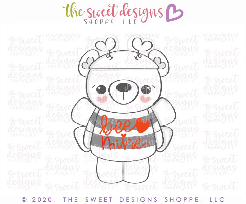 Cookie Cutters - Bee Mine Bear - Cookie Cutter - The Sweet Designs Shoppe - TSDS - - ALL,Animal,Animals,Animals and Insects,Cookie Cutter,Promocode,valentine,valentines,Wobbly