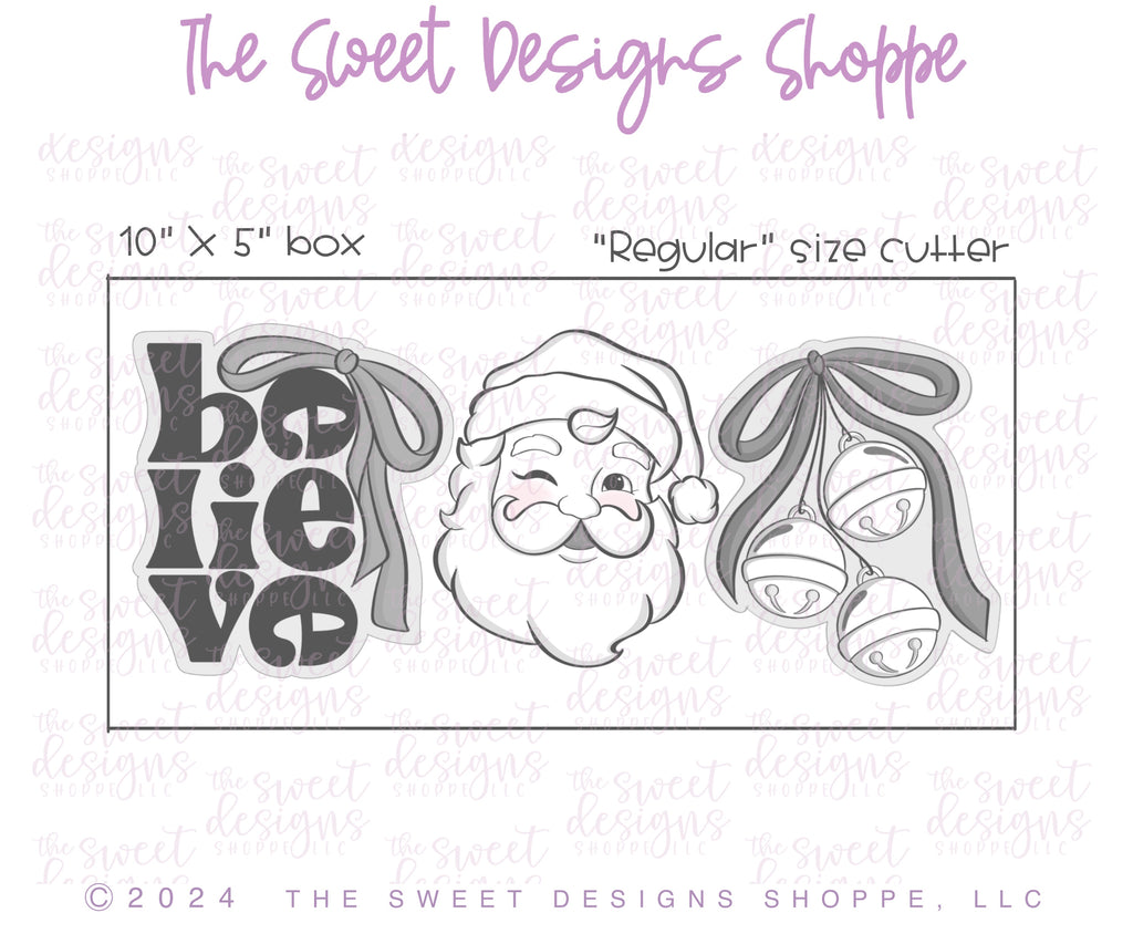 Cookie Cutters - Believe Cookie Cutter Set - Set of 3- Cookie Cutters - The Sweet Designs Shoppe - TSDS - - ALL,Christmas,Christmas / Winter,claus,clause,Cookie Cutter,new,PLAQUES HANDLETTERING,Promocode,regular sets,Santa,Santa Claus,Santa Face,set,STL