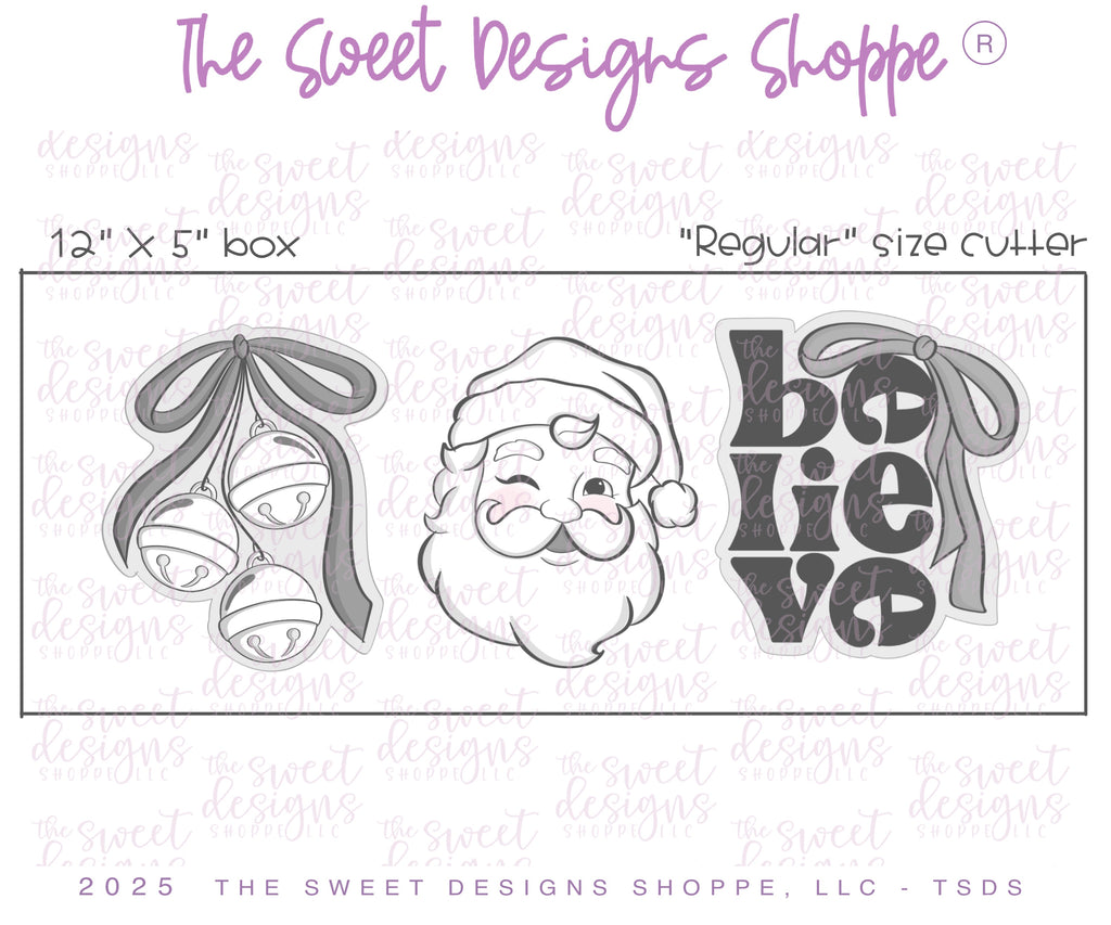 Cookie Cutters - Believe Cookie Cutter Set - Set of 3- Cookie Cutters - The Sweet Designs Shoppe - TSDS - - ALL,Christmas,Christmas / Winter,claus,clause,Cookie Cutter,new,PLAQUES HANDLETTERING,Promocode,regular sets,Santa,Santa Claus,Santa Face,set,STL