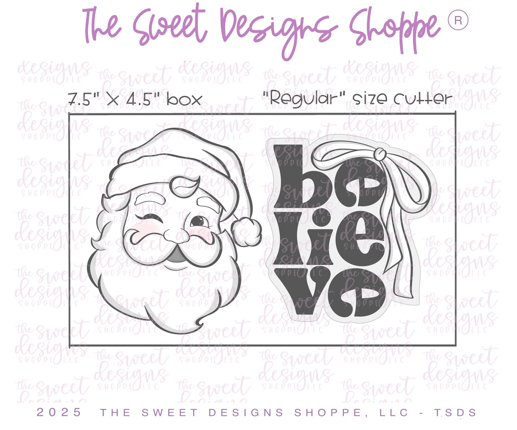 Cookie Cutters - Believe Cookie Cutter Set - Set of 3- Cookie Cutters - The Sweet Designs Shoppe - TSDS - - ALL,Christmas,Christmas / Winter,claus,clause,Cookie Cutter,new,PLAQUES HANDLETTERING,Promocode,regular sets,Santa,Santa Claus,Santa Face,set,STL