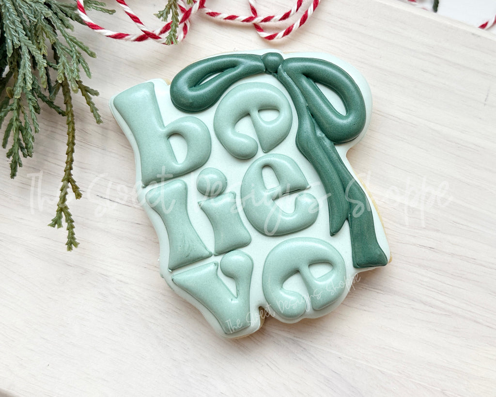 Cookie Cutters - believe Plaque - Cookie Cutter - The Sweet Designs Shoppe - TSDS - - ALL,Christmas,Christmas / Winter,Cookie Cutter,new,Plaque,Plaques,PLAQUES HANDLETTERING,Promocode,STL
