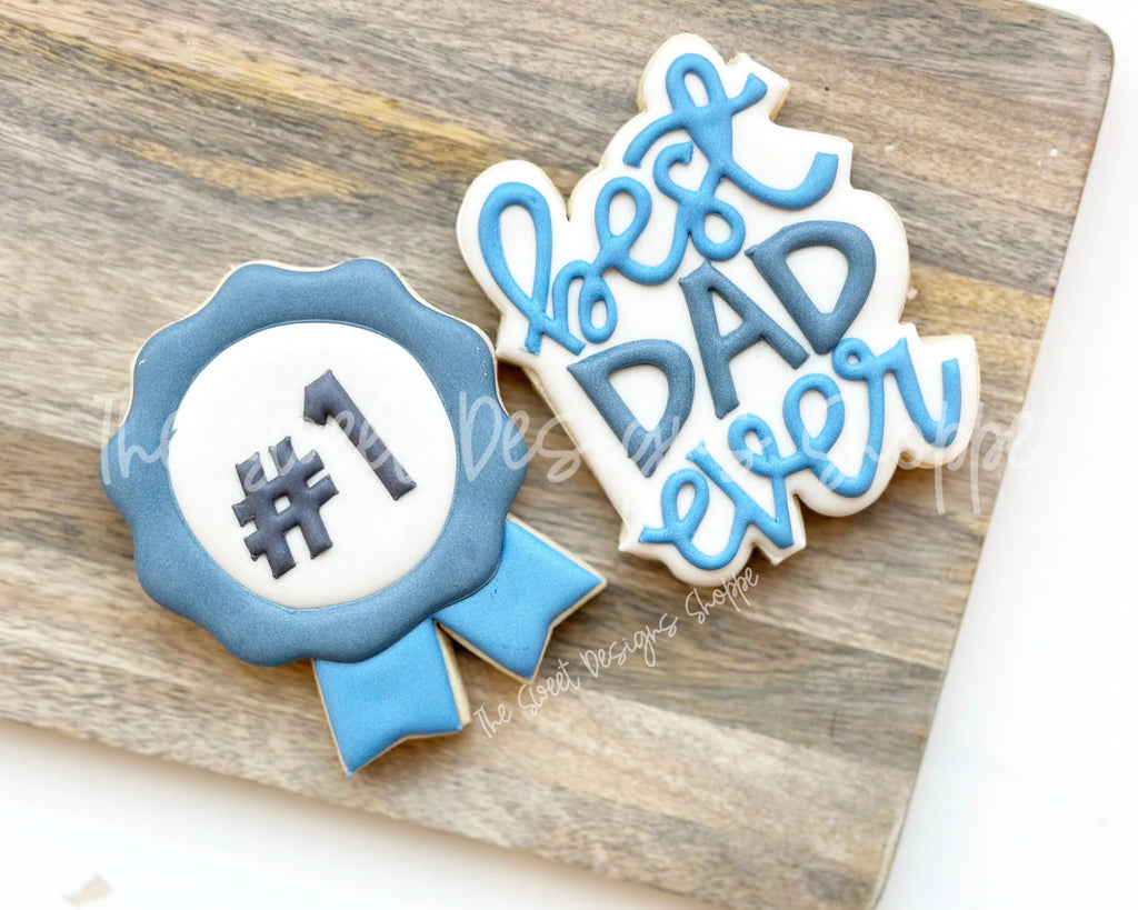 Cookie Cutters - Best Dad/Pop Ever Plaque & Ribbon Cookie Cutter Set - Set of 2 - Cookie Cutters - The Sweet Designs Shoppe - - ALL, Cookie Cutter, dad, Father, Fathers Day, grandfather, Mini Sets, Plaque, Plaques, PLAQUES HANDLETTERING, Promocode, regular sets, set