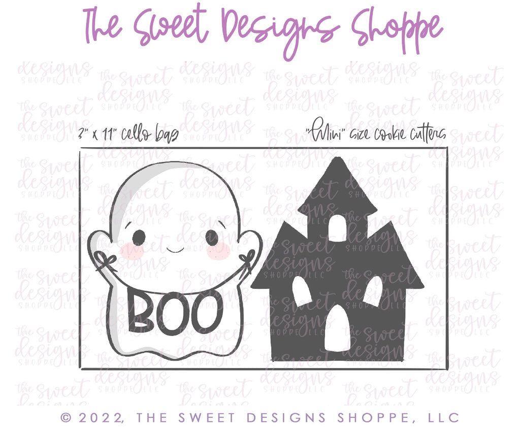 Cookie Cutters - Boo Ghost and Haunted House Cookie Cutter - 2 Piece Set - Cookie Cutters - Sweet Designs Shoppe - - ALL, Cookie Cutter, halloween, Mini Set, Mini Sets, Promocode, regular sets, set, sets