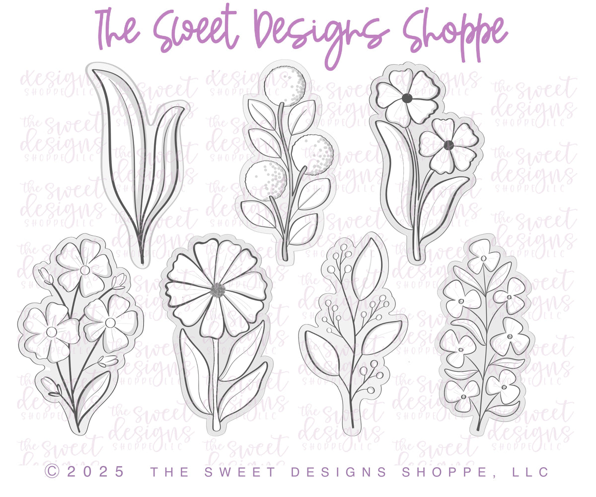 Cookie Cutters - Bouquet Bundle Set - Set of 7 - Cookie Cutters - The Sweet Designs Shoppe - TSDS - - ALL,Birthday,Cookie Cutter,MOM,mother,mothers,Mothers Day,Nurse,Nurse Appreciation,Promocode,regular sets,set,sets,STL,Teacher,Teacher Appreciation,Wedding,Wedding Favors