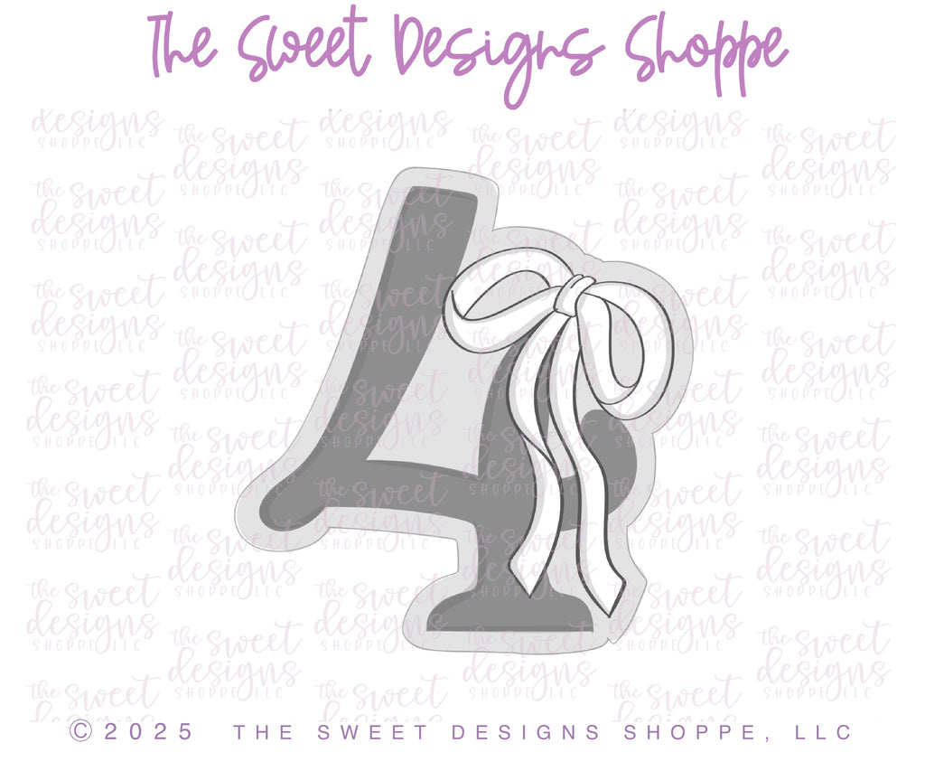 Cookie Cutters - Bow-tiful Four- Cookie Cutter - The Sweet Designs Shoppe - TSDS - - 4,ALL,Beautiful,Birthday,Cookie Cutter,Font,Fonts,kid,kids,Lettering,letters and numbers,number,numbers,NumberSet,Promocode,Series25,STL,text