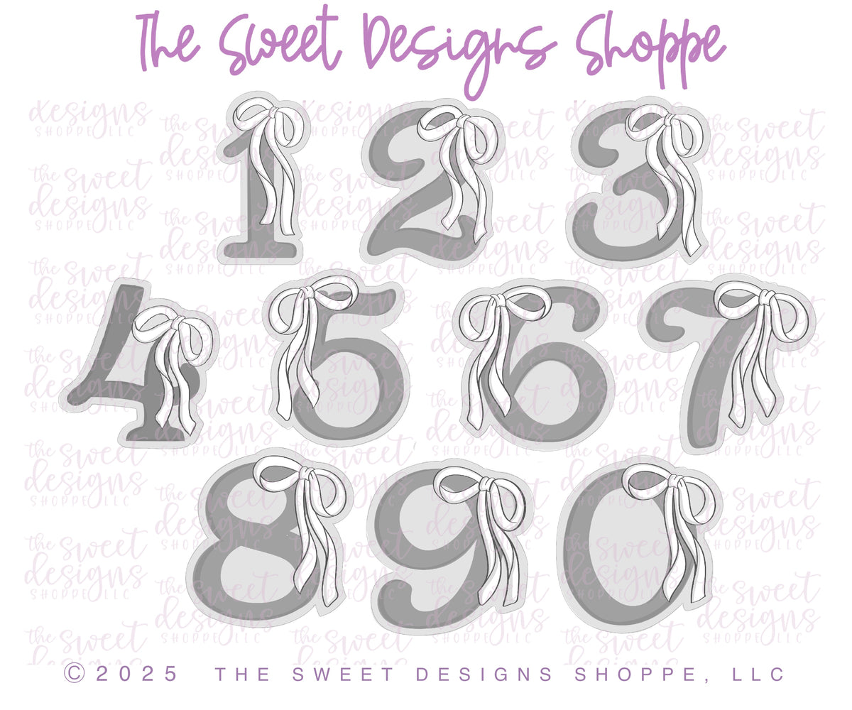 Cookie Cutters - Bow-tiful Numbers Set - Set of 10 - Cookie Cutters - The Sweet Designs Shoppe - TSDS - - 0,1,2,3,4,5,6,7,8,9,ALL,Beautiful,Birthday,Cookie Cutter,Customize,Font,Fonts,lettering,number,numbers,numberset,Promocode,regular sets,school,set,STL,text,valentine,Valentines,Wedding,Wedding Favors