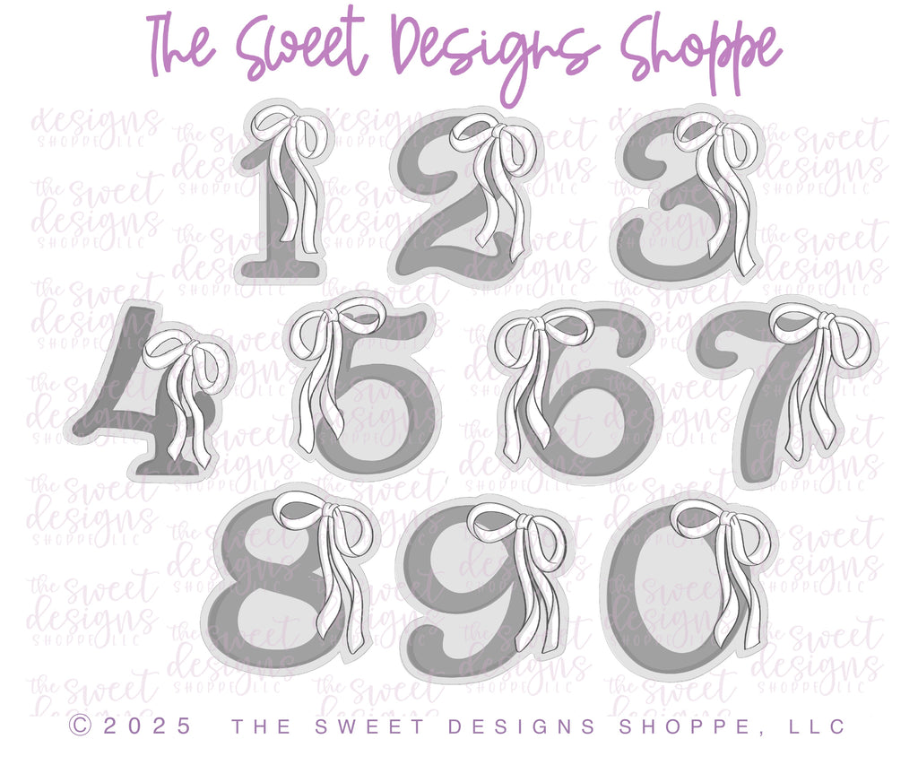 Cookie Cutters - Bow-tiful Numbers Set - Set of 10 - Cookie Cutters - The Sweet Designs Shoppe - TSDS - - 0,1,2,3,4,5,6,7,8,9,ALL,Beautiful,Birthday,Cookie Cutter,Customize,Font,Fonts,lettering,number,numbers,numberset,Promocode,regular sets,school,set,STL,text,valentine,Valentines,Wedding