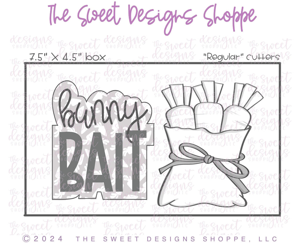 Cookie Cutters - bunny BAIT Plaque & Carrots Cookie Cutter Set - Set of 2 - Cookie Cutters - The Sweet Designs Shoppe - TSDS - - ALL,Animal,Animals,Animals and Insects,Cookie Cutter,Easter,Easter / Spring,Food,Food & Beverages,Food and Beverage,Mini Sets,Plaque,Plaques,PLAQUES HANDLETTERING,Promocode,regular sets,set
