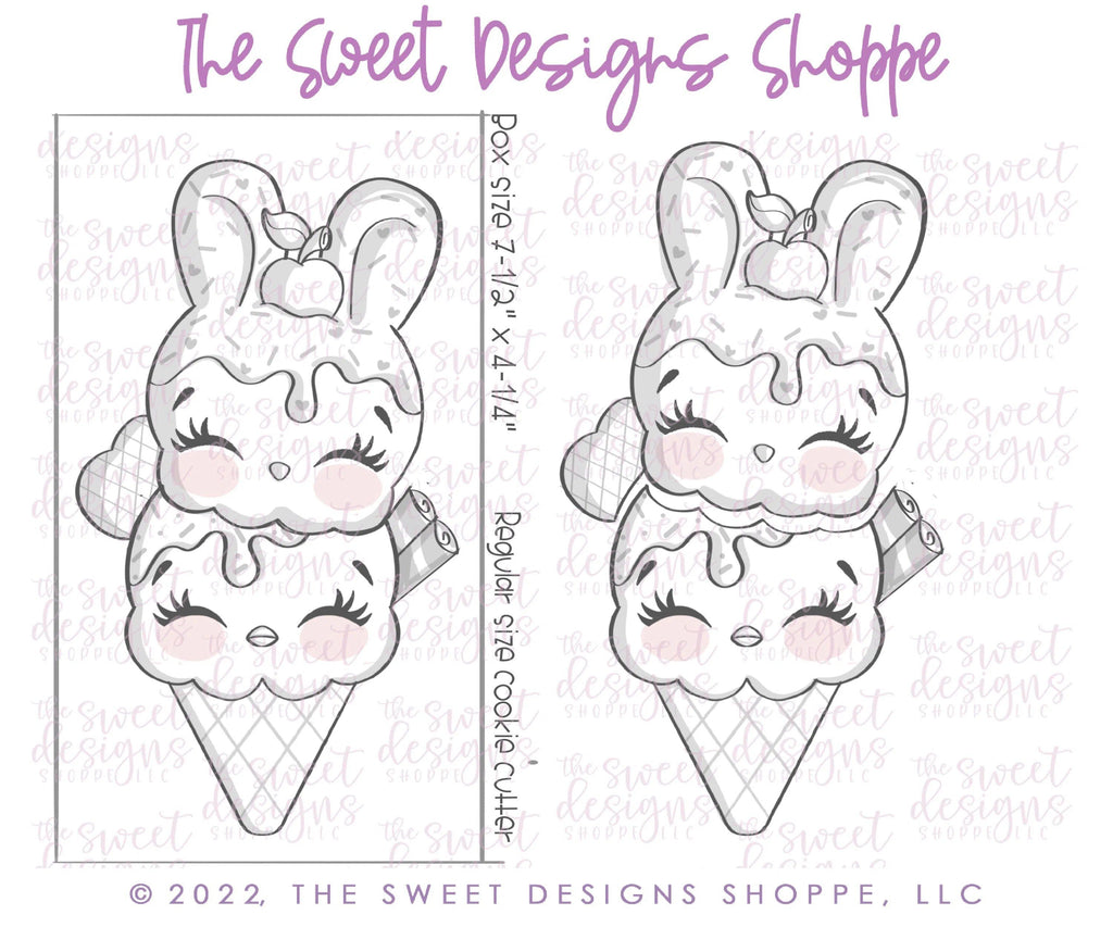 Cookie Cutters - Bunny Chick Ice Cream Set - Set of 2 - Cookie Cutters - Sweet Designs Shoppe - Regular: (Assembled 6-5/8" Tall by 3-3/4" Wide ) - ALL, Animal, Animals, Animals and Insects, Cookie Cutter, dessert, Easter, Easter / Spring, Ghost, Ice Cream, icecream, Lady Milk Stache, Lady MilkStache, LadyMilkStache, Promocode, regular sets, set, Sweet, Sweets