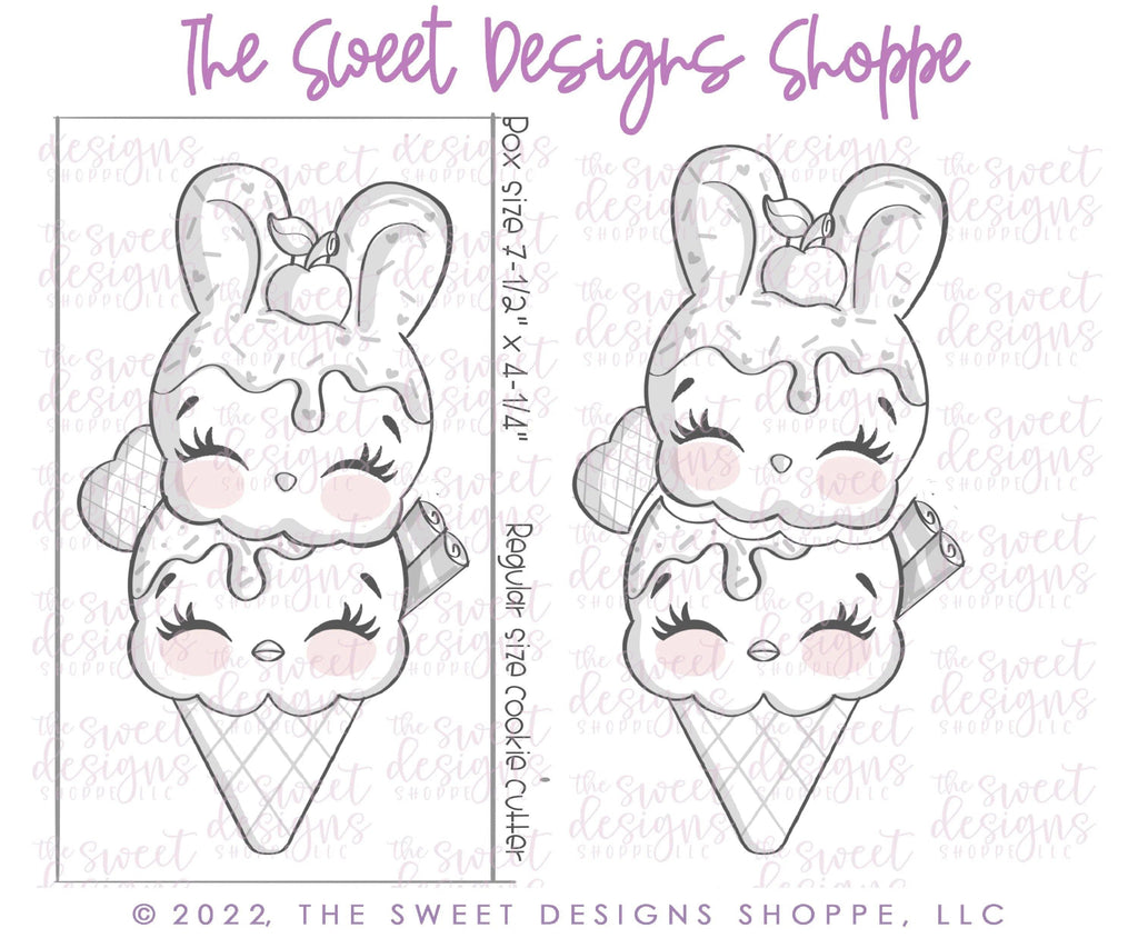 Cookie Cutters - Bunny Chick Ice Cream Set - Set of 2 - Cookie Cutters - The Sweet Designs Shoppe - Regular: (Assembled 6-5/8" Tall by 3-3/4" Wide ) - ALL, Animal, Animals, Animals and Insects, Cookie Cutter, dessert, Easter, Easter / Spring, Ghost, Ice Cream, icecream, Lady Milk Stache, Lady MilkStache, LadyMilkStache, Promocode, regular sets, set, Sweet, Sweets