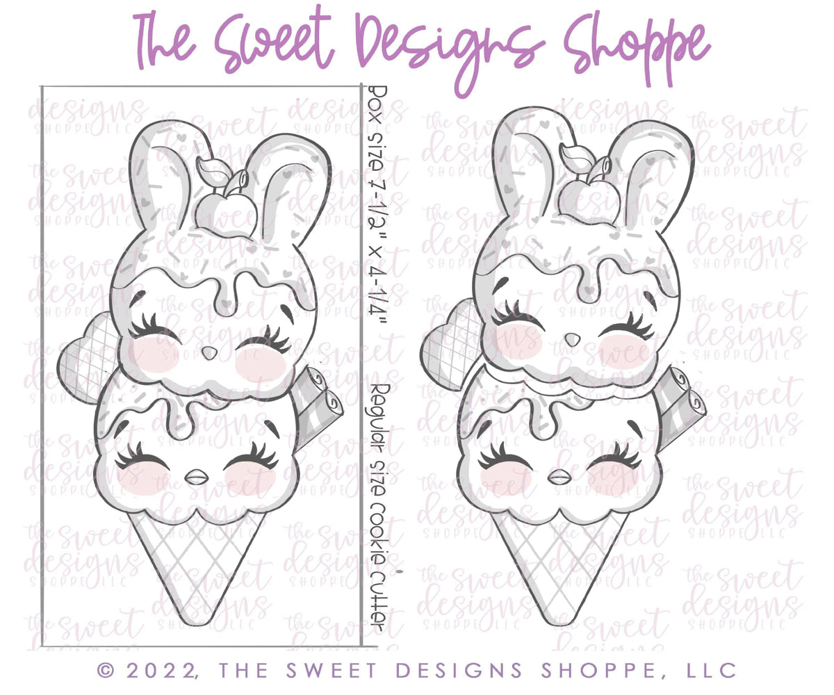 Cookie Cutters - Bunny Chick Ice Cream Set - Set of 2 - Cookie Cutters - The Sweet Designs Shoppe - TSDS - - ALL,Animal,Animals,Animals and Insects,Cookie Cutter,dessert,Easter,Easter / Spring,Ghost,Ice Cream,icecream,Lady Milk Stache,Lady MilkStache,LadyMilkStache,Promocode,regular sets,set,Sweet,Sweets