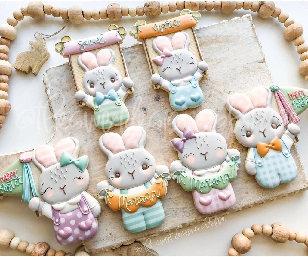 Cookie Cutters - Bunny & Girly Bunny with Banner, Bunting and Flag Set - Set of 5 - Cookie Cutters - The Sweet Designs Shoppe - TSDS - - ALL,bunny,Cookie Cutter,Easter,Easter / Spring,Mini Sets,Promocode,regular sets,set