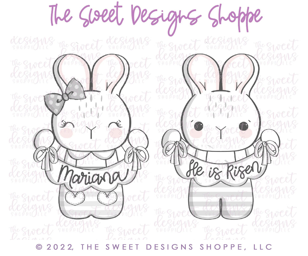 Cookie Cutters - Bunny & Girly Bunny with Bunting - Set of 2 - Cookie Cutters - Sweet Designs Shoppe - - ALL, bunny, Cookie Cutter, Easter, Easter / Spring, Mini Sets, Promocode, regular sets, set
