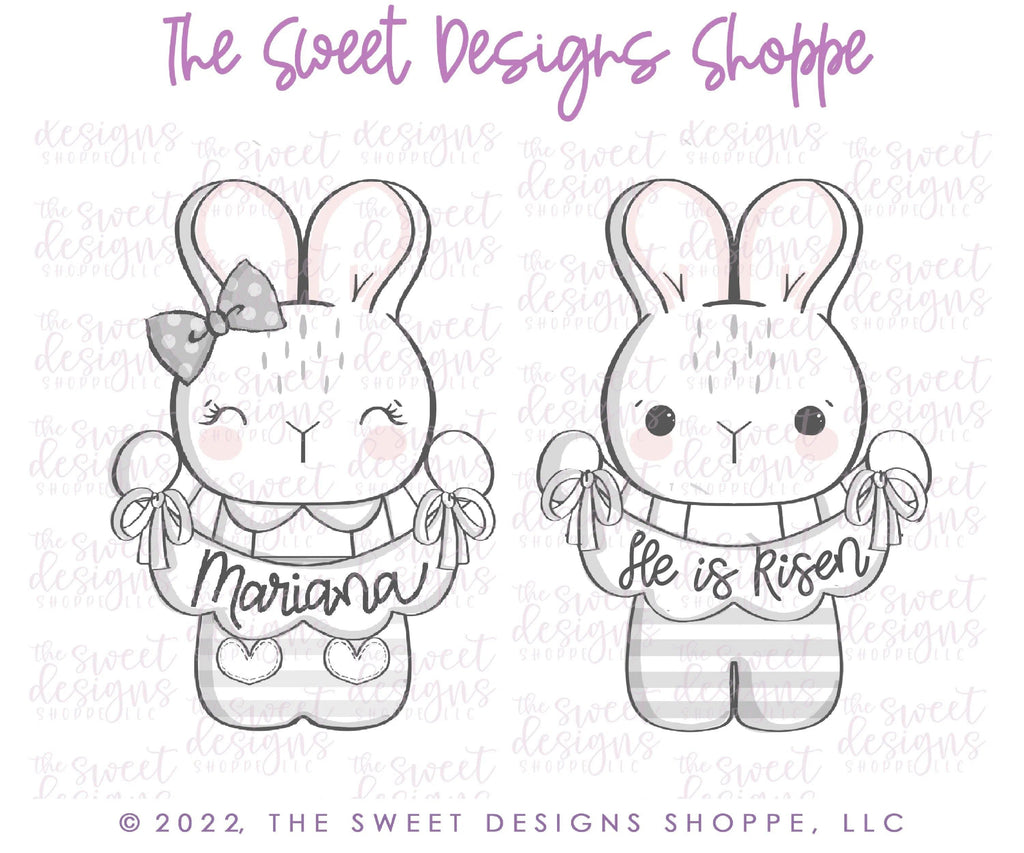 Cookie Cutters - Bunny & Girly Bunny with Bunting - Set of 2 - Cookie Cutters - The Sweet Designs Shoppe - TSDS - - ALL,bunny,Cookie Cutter,Easter,Easter / Spring,Mini Sets,Promocode,regular sets,set