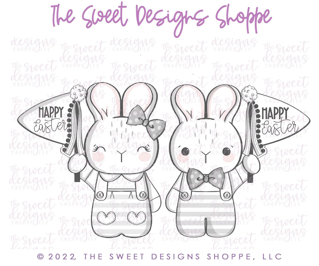 Cookie Cutters - Bunny & Girly Bunny with Flag - Set of 2 - Cookie Cutters - Sweet Designs Shoppe - - ALL, bunny, Cookie Cutter, Easter, Easter / Spring, Mini Sets, Promocode, regular sets, set