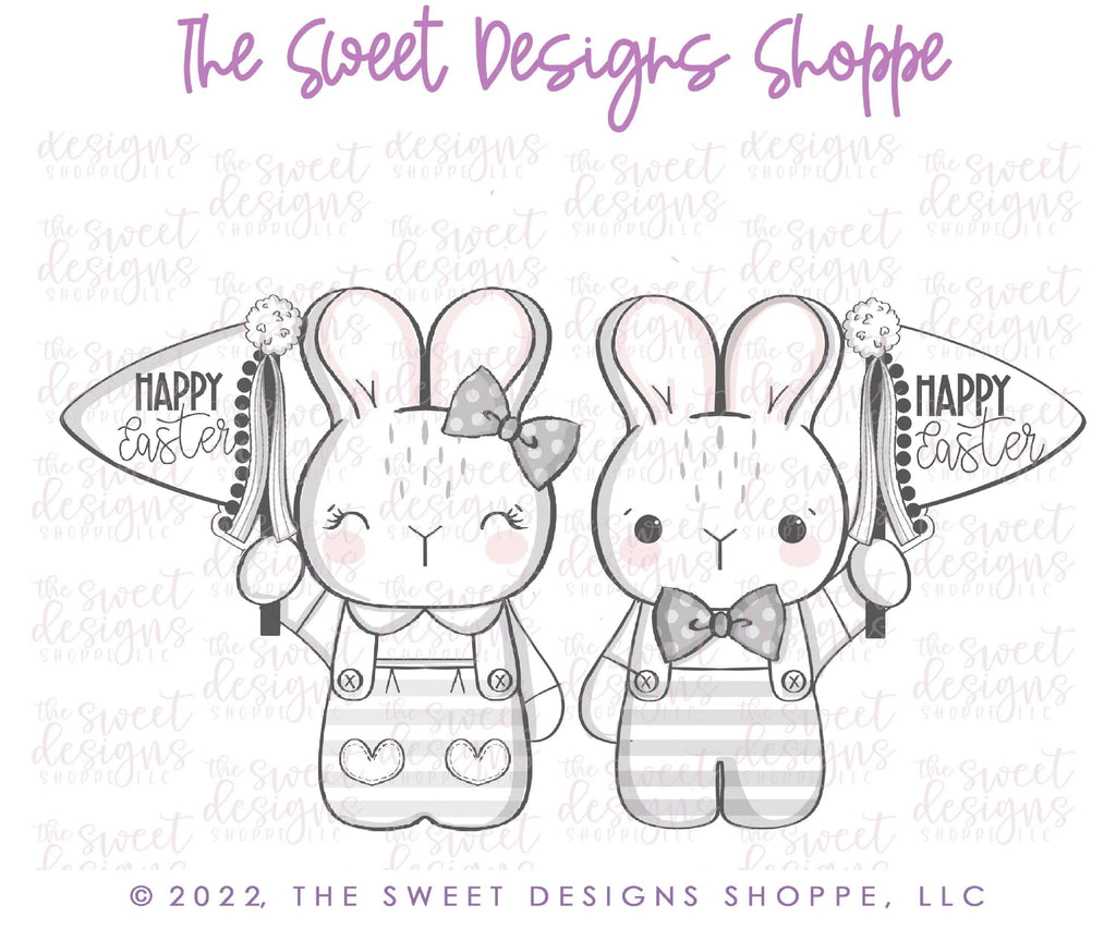 Cookie Cutters - Bunny & Girly Bunny with Flag - Set of 2 - Cookie Cutters - The Sweet Designs Shoppe - TSDS - - ALL,bunny,Cookie Cutter,Easter,Easter / Spring,Mini Sets,Promocode,regular sets,set