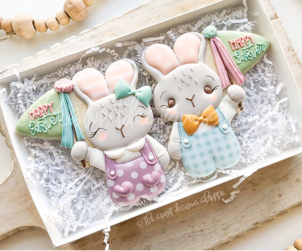Cookie Cutters - Bunny & Girly Bunny with Flag - Set of 2 - Cookie Cutters - The Sweet Designs Shoppe - TSDS - - ALL,bunny,Cookie Cutter,Easter,Easter / Spring,Mini Sets,Promocode,regular sets,set