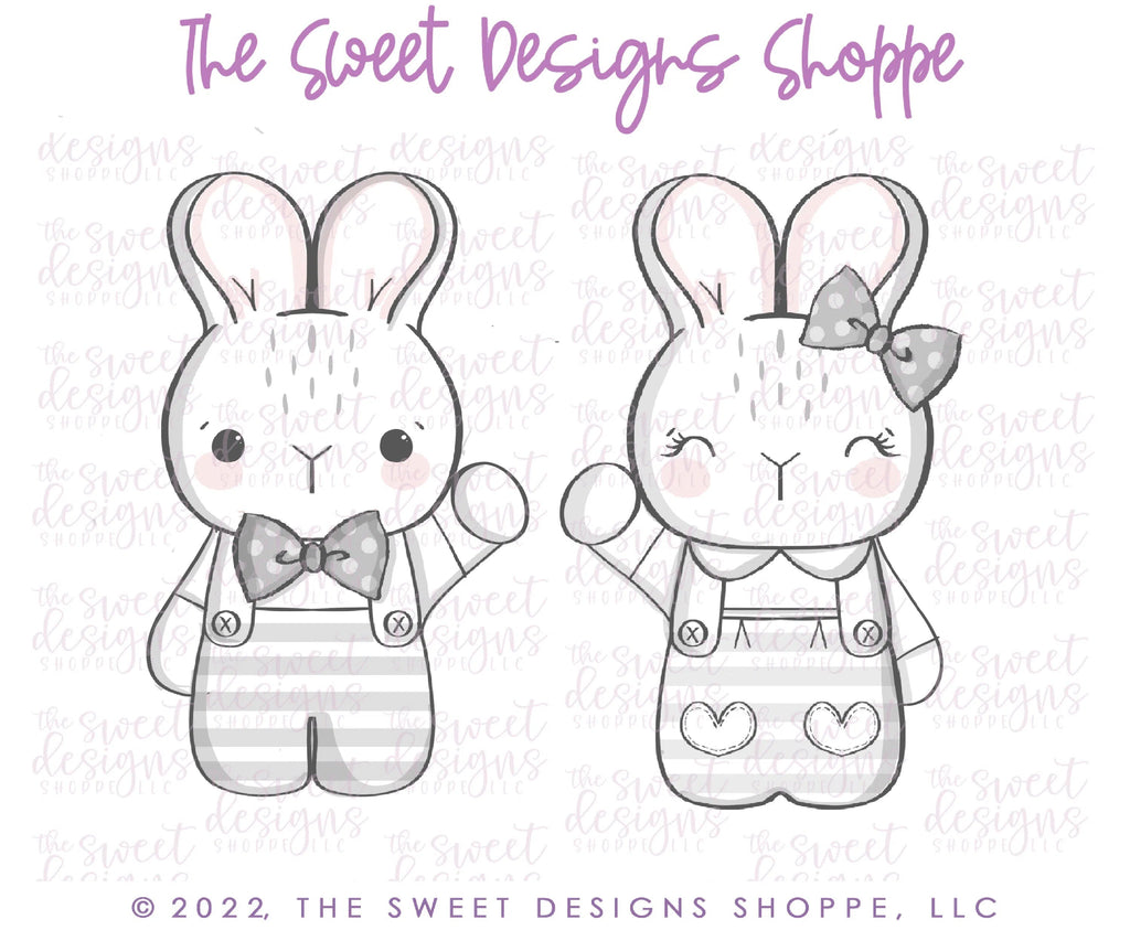 Cookie Cutters - Bunny & Girly Bunny with Hand Up - Set of 2 - Cookie Cutters - Sweet Designs Shoppe - - ALL, bunny, Cookie Cutter, Easter, Easter / Spring, Mini Sets, Promocode, regular sets, set