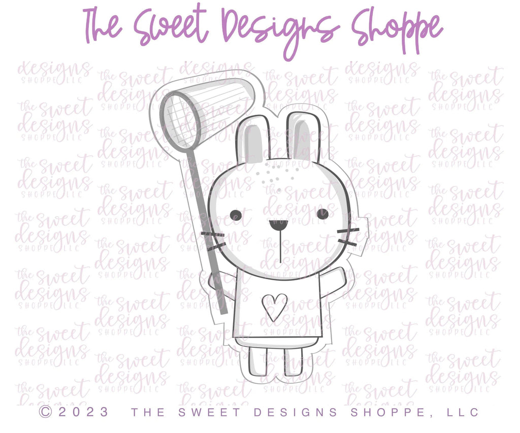 Cookie Cutters - Bunny Holding Bug Net - Cookie Cutter - The Sweet Designs Shoppe - - ALL, Animal, Animals, Animals and Insects, Cookie Cutter, easter, Easter / Spring, Promocode