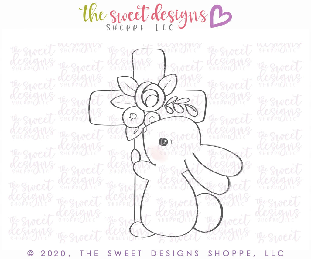 Cookie Cutters - Bunny Holding Cross - Cookie Cutter - The Sweet Designs Shoppe - TSDS - - ALL,Animal,Animals,Animals and Insects,Christening,Cookie Cutter,easter,Easter / Spring,Promocode