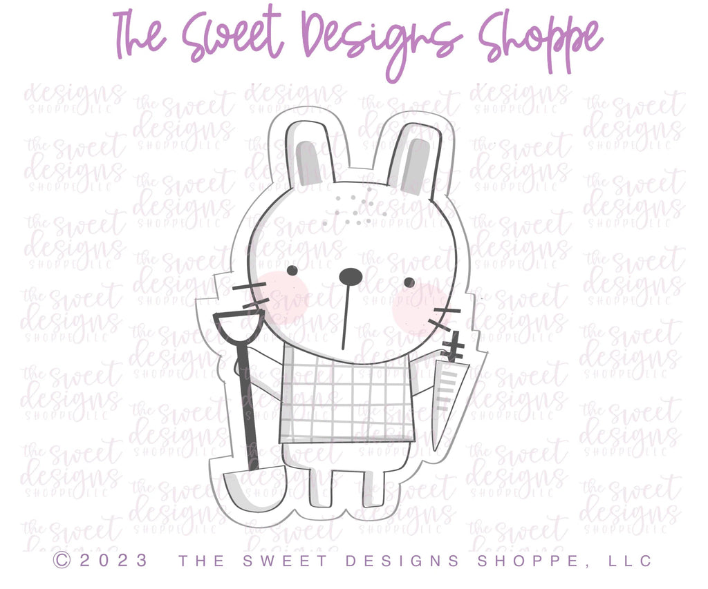 Cookie Cutters - Bunny Holding Shovel - Cookie Cutter - Sweet Designs Shoppe - - ALL, Animal, Animals, Animals and Insects, Cookie Cutter, easter, Easter / Spring, Promocode