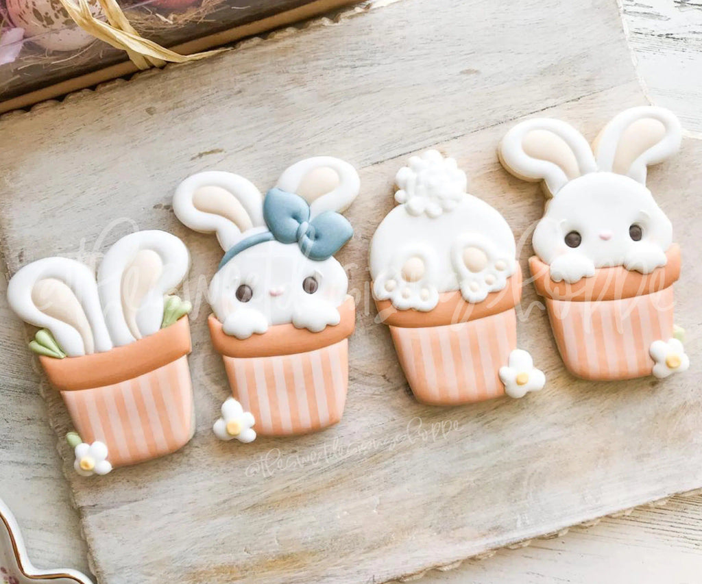 Cookie Cutters - Bunny in a Pot - Set - Cookie Cutters for Box 12" x 5" - The Sweet Designs Shoppe - Set of 4 Cutters - Regular Size - ALL, Animal, Animals, Animals and Insects, Cookie Cutter, Easter, Easter / Spring, Promocode, regular sets, set, sets