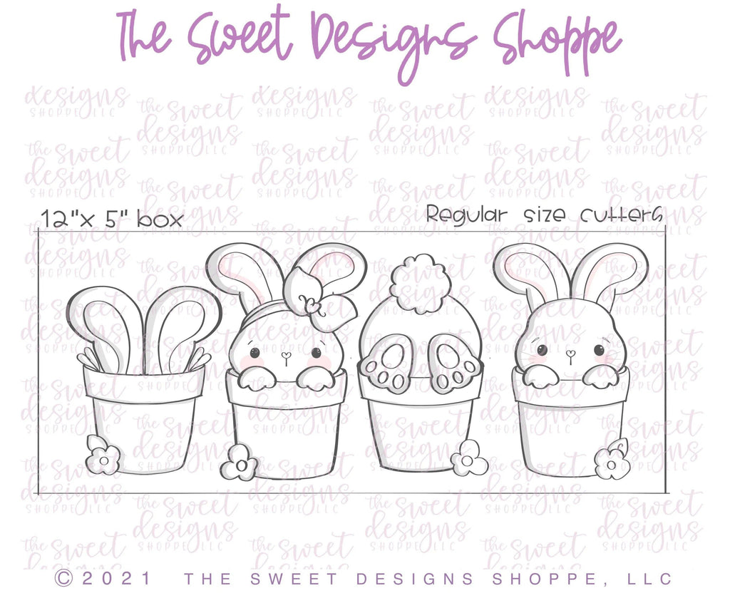 Cookie Cutters - Bunny in a Pot - Set - Cookie Cutters for Box 12" x 5" - The Sweet Designs Shoppe - TSDS - - ALL,Animal,Animals,Animals and Insects,Cookie Cutter,Easter,Easter / Spring,Promocode,regular sets,set,sets
