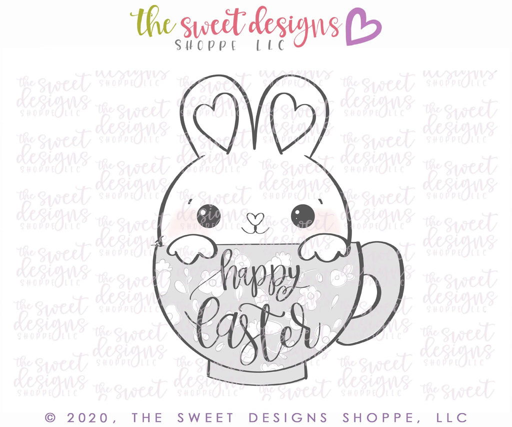Cookie Cutters - Bunny in Mug - Cookie Cutter - The Sweet Designs Shoppe - TSDS - - ALL,Animal,Animals,Animals and Insects,Cookie Cutter,easter,Easter / Spring,mug,mugs,Promocode