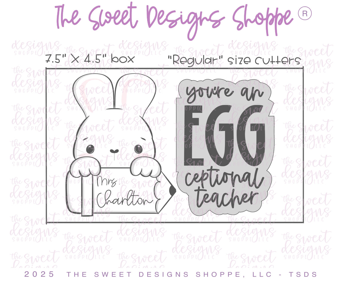 Cookie Cutters - Bunny Pencil & EGG ceptional Teacher Plaque Set - Set of 2 - Cookie Cutters - The Sweet Designs Shoppe - TSDS - - ALL,Animal,Animals,Cookie Cutter,Easter,Easter / Spring,PLAQUES HANDLETTERING,Promocode,regular sets,School,set,STL,Teacher,Teacher Appreciation