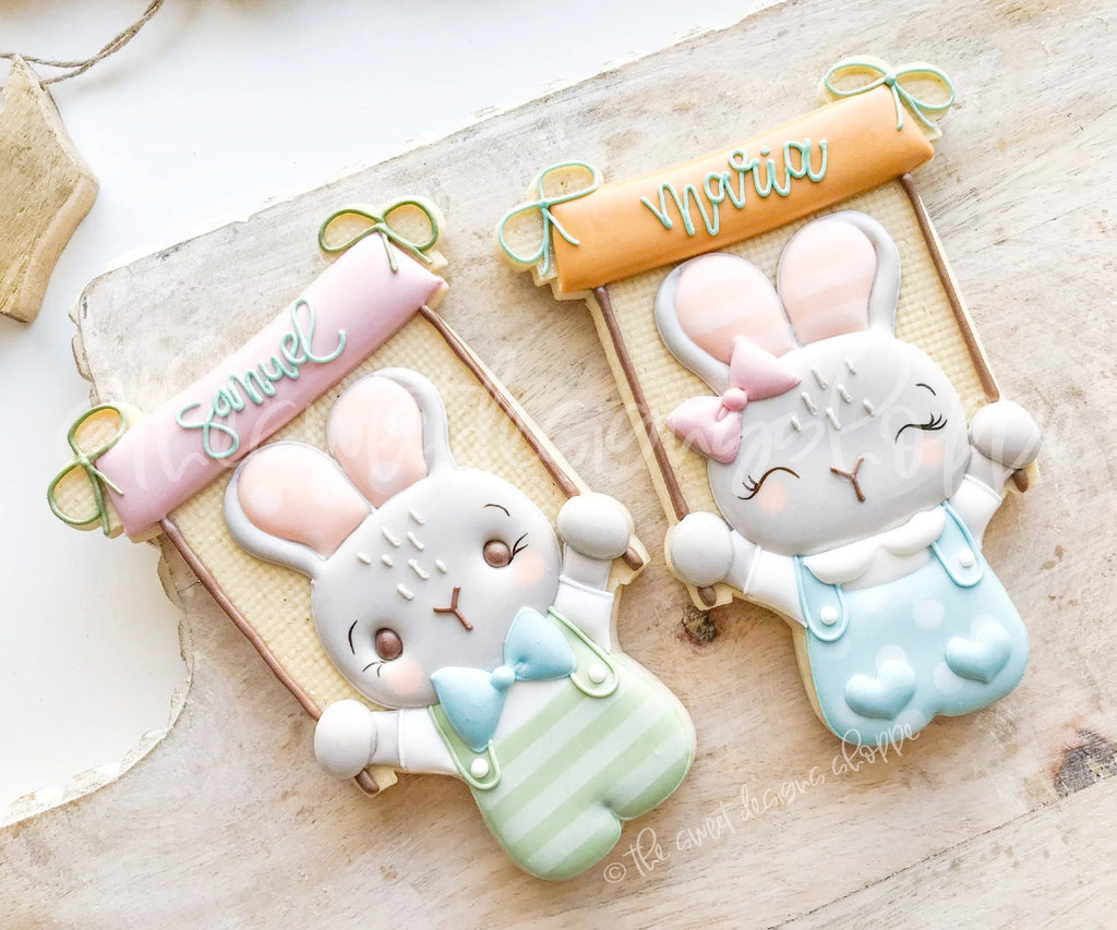 Cookie Cutters - Bunny with Banner - Cookie Cutter - Sweet Designs Shoppe - - ALL, Animal, Animals, Animals and Insects, Cookie Cutter, easter, Easter / Spring, Promocode