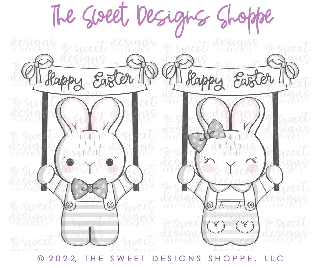 Cookie Cutters - Bunny with Banner - Cookie Cutter - Sweet Designs Shoppe - - ALL, Animal, Animals, Animals and Insects, Cookie Cutter, easter, Easter / Spring, Promocode