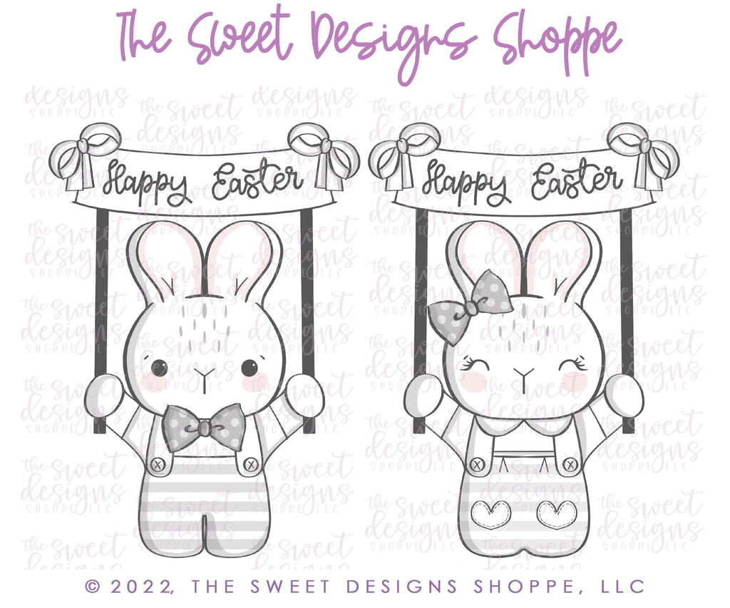 Cookie Cutters - Bunny with Banner - Cookie Cutter - The Sweet Designs Shoppe - - ALL, Animal, Animals, Animals and Insects, Cookie Cutter, easter, Easter / Spring, Promocode