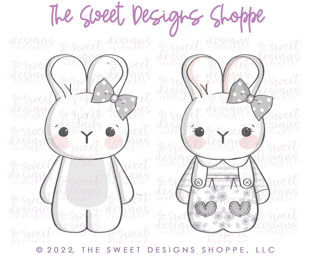 Cookie Cutters - Bunny with bow in Romper - Cookie Cutter - Sweet Designs Shoppe - - ALL, Animal, Animals, Animals and Insects, Bunny, Cookie Cutter, easter, Easter / Spring, Promocode