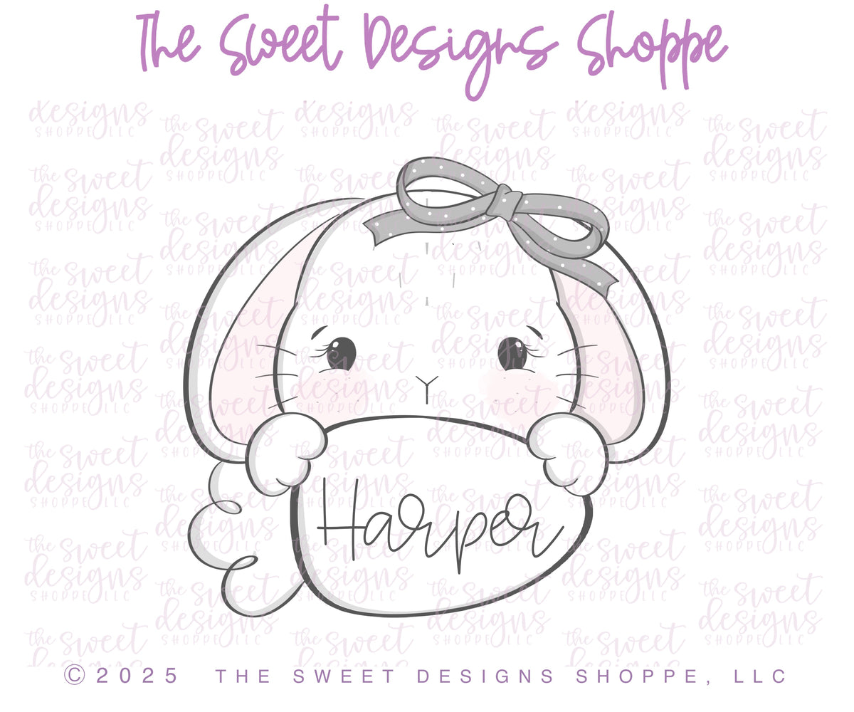 Cookie Cutters - Bunny with Carrot and Bow Paque - Cookie Cutter - The Sweet Designs Shoppe - TSDS - - ALL,Animal,Animals,Animals and Insects,basket,Bunny plaque,Bunny plaque with carrot and bow,Cookie Cutter,Easter,Easter / Spring,easter basket,Nature,Nest,Promocode,STL