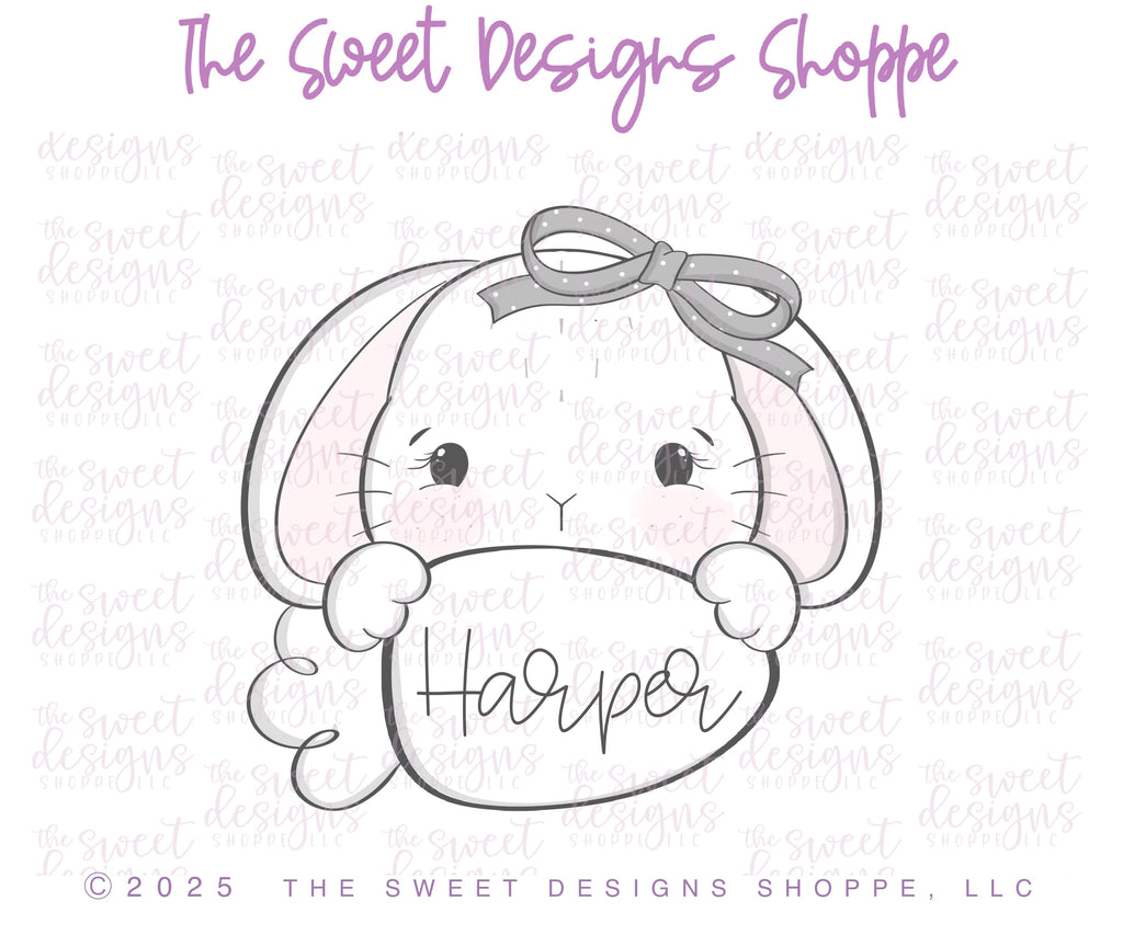 Cookie Cutters - Bunny with Carrot and Bow Paque - Cookie Cutter - The Sweet Designs Shoppe - TSDS - - ALL,Animal,Animals,Animals and Insects,basket,Bunny plaque,Bunny plaque with carrot and bow,Cookie Cutter,Easter,Easter / Spring,easter basket,Nature,Nest,Promocode,STL