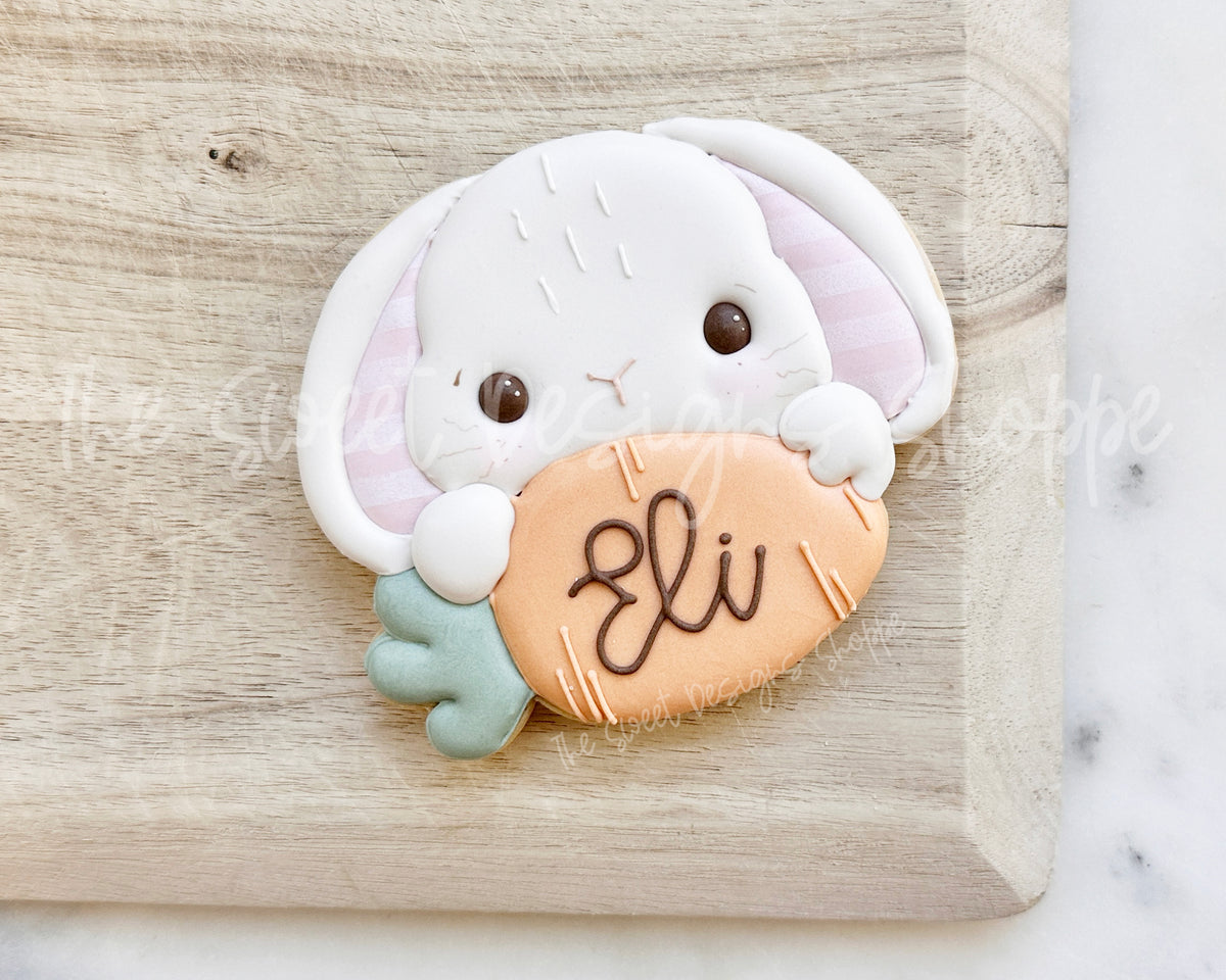 Cookie Cutters - Bunny with Carrot Plaque - Cookie Cutter - The Sweet Designs Shoppe - TSDS - - ALL,Animal,Animals,Animals and Insects,basket,Bunny plaque,bunny with carrot plaque,Cookie Cutter,Easter,Easter / Spring,easter basket,Nature,Nest,Promocode,STL