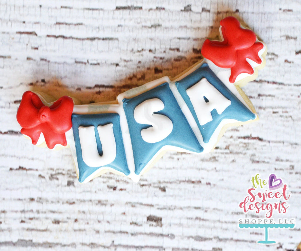 Cookie Cutters - Bunting (three spaces) V2 - Cookie Cutter - The Sweet Designs Shoppe - - 4th, 4th July, 4th of July, ALL, Bunting, Cookie Cutter, cookie cutters, Customize, fourth of July, Independence, Patriotic, Plaque, Promocode, USA