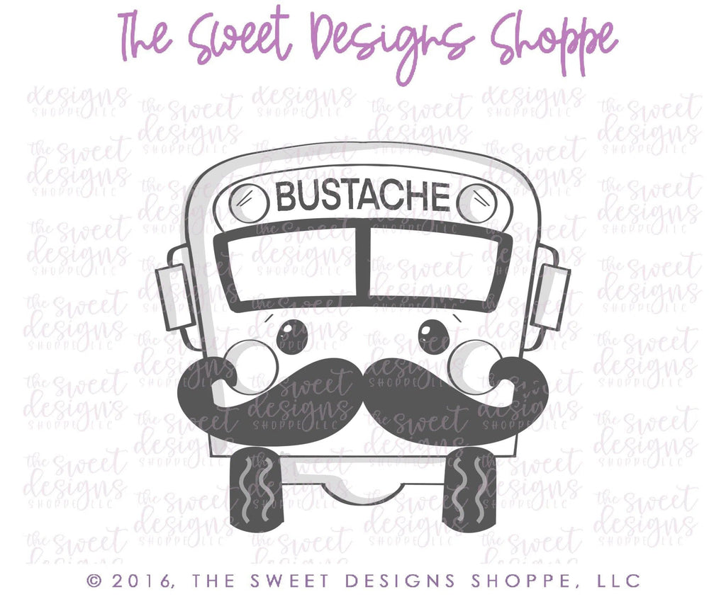 Cookie Cutters - Bustache v2- Cookie Cutter - The Sweet Designs Shoppe - - ALL, bus, bustache, Cookie Cutter, Grad, graduations, Promocode, School, School / Graduation, School Bus, transportation