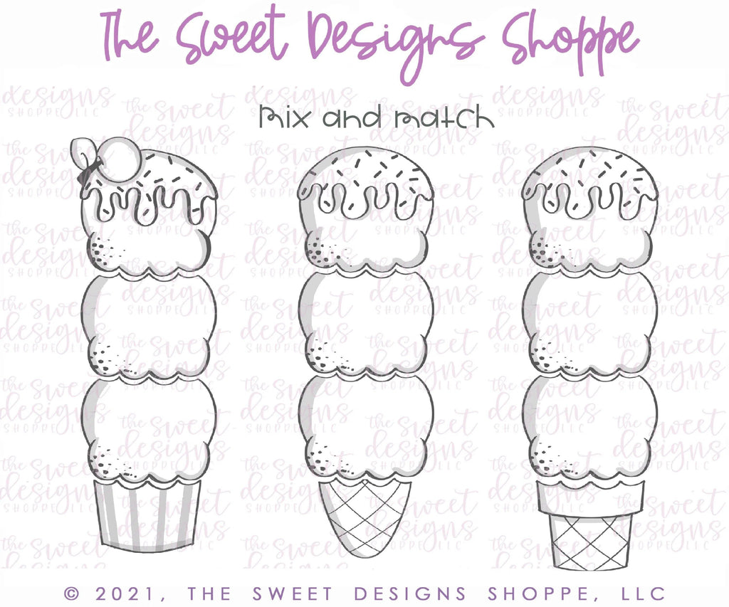Cookie Cutters - BYO Summer Ice Cream Set - Cookie Cutters - The Sweet Designs Shoppe - TSDS - - ALL,Build your own,cone,Cookie Cutter,Easter / Spring,icecream,Mini Set,Mini Sets,Promocode,regular sets,set,sets,Spring,STL,Summer,Sweet,Sweets,valentine,valentines